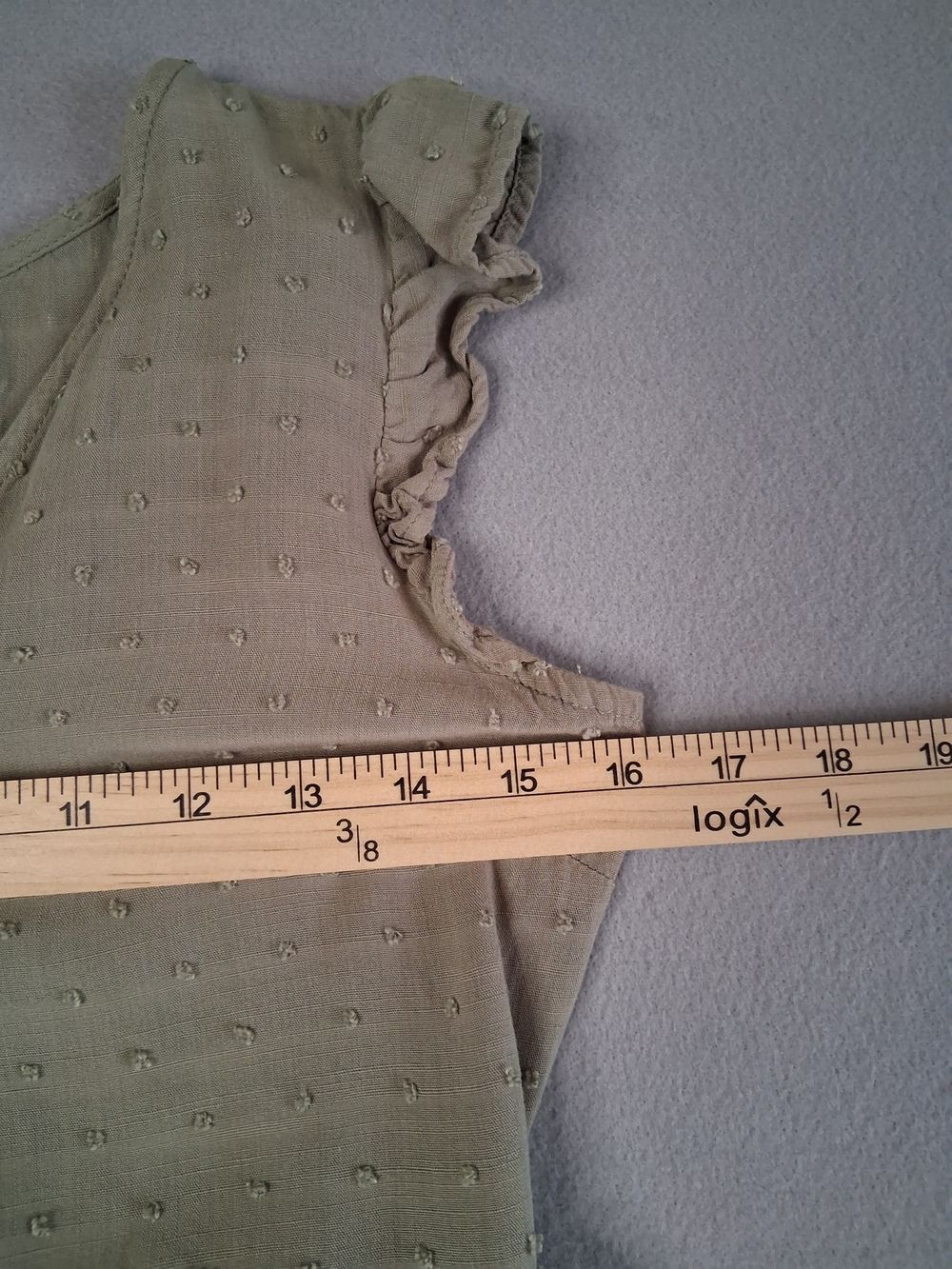 E&M Sage Green Swiss Dot Tiered Babydoll Dress Small Boho Cottagecore Rayon - Picture 6 of 8